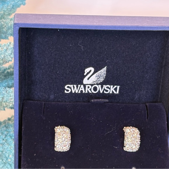 Authentic Stamped Swarovski Pave Clear Crystals Rhodium Plated Huggie Earrings - Picture 5 of 14